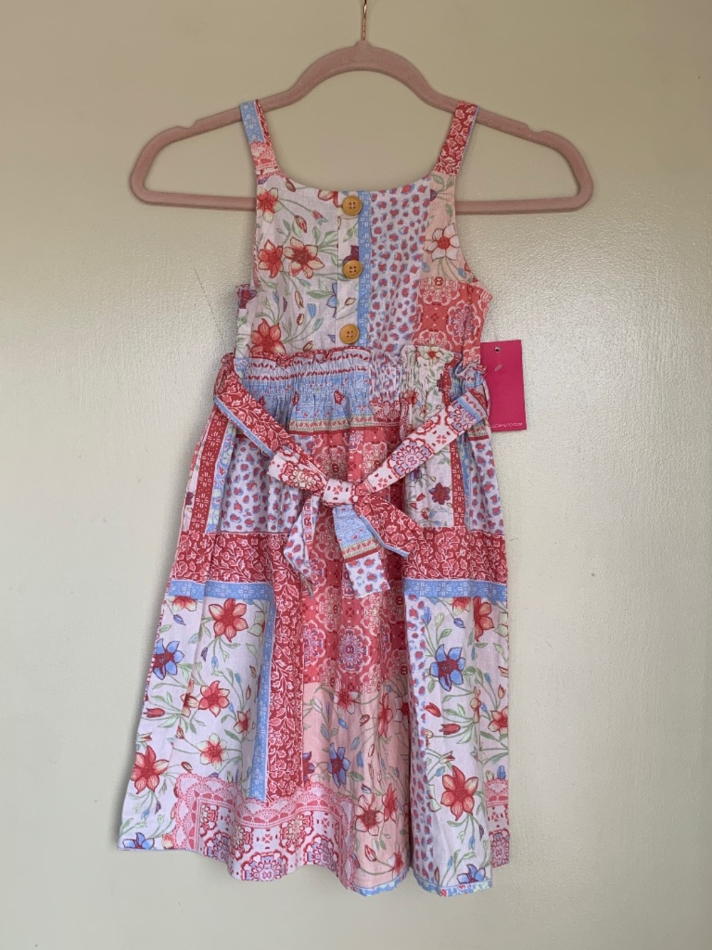 Vince Camuto Pink Floral Patchwork Linen Blend Sundress Girls Sz.10 NEW!